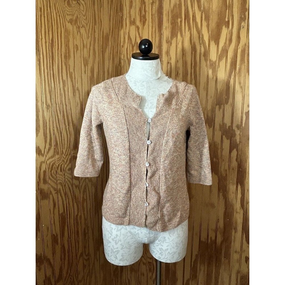 J. Jill Womens Button Up Sweater Long‎ Sleeve Knit PETITE S Orange Mix Cotton